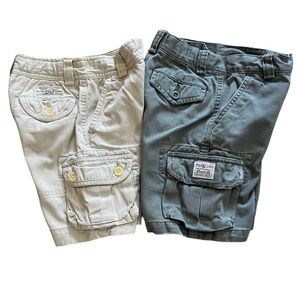 Polo by Ralph Lauren SET Boys Khaki Tab Waist Cargo Shorts Tan Olive Cotton 3T